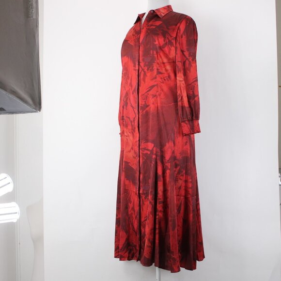 Chicos Dress $149 Sz 2.5 Red Burgundy Floral Collared 100% Polyester Dress - Picture 8 of 16